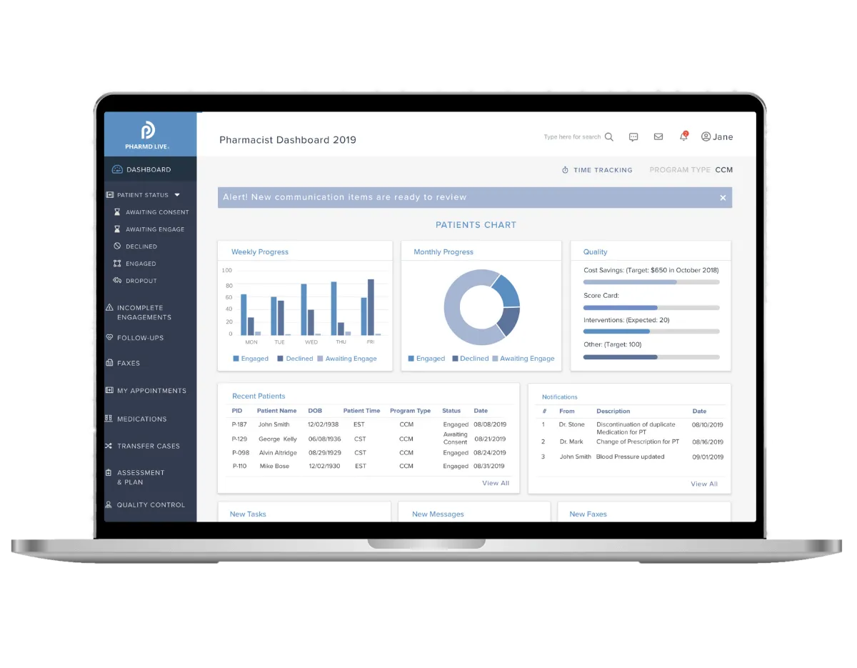 Healthcare management dashboard displayed on laptop screen with patient analytics and reports