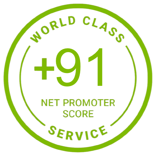 World Class Service +91 Net Promoter Score badge