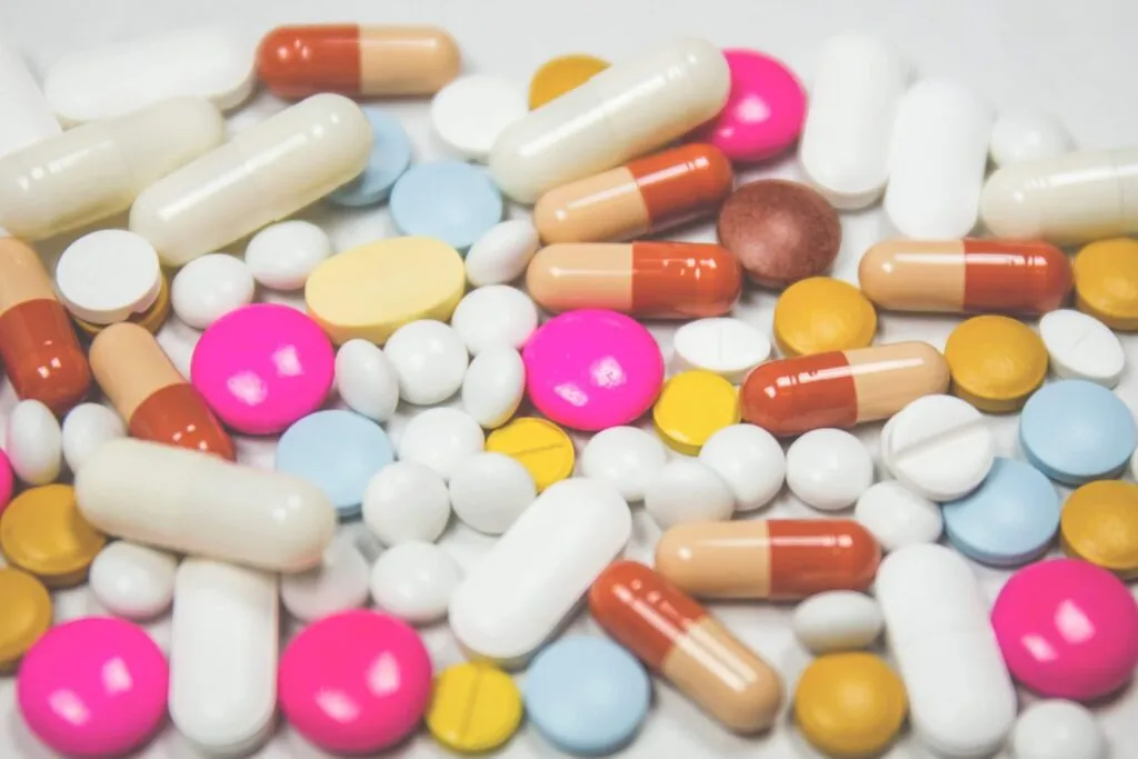 Assorted prescription medications and pharmaceutical pills background