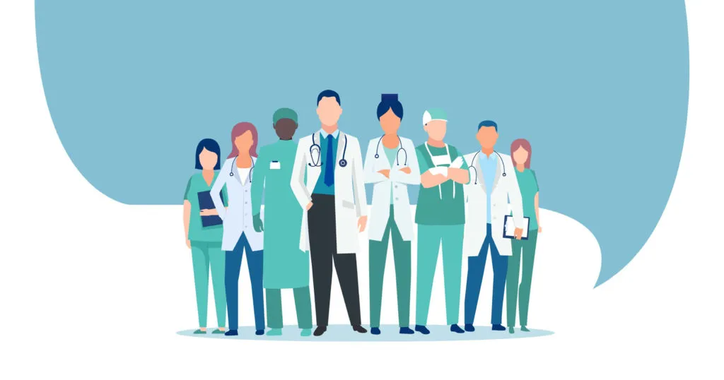Medical team flat vector illustration with healthcare professionals
