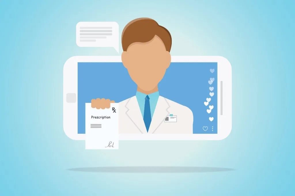 Online doctor consultation and digital prescription illustration