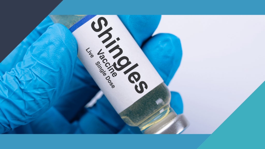 Close-up of shingles vaccine vial held by healthcare professional
